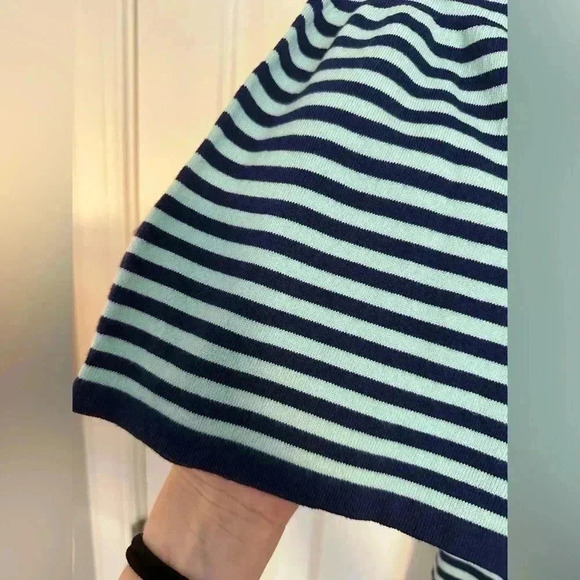 Sail to Sable STS Navy and Aqua Striped Bell Sleeve Sweater Dress M - Picture 7 of 11